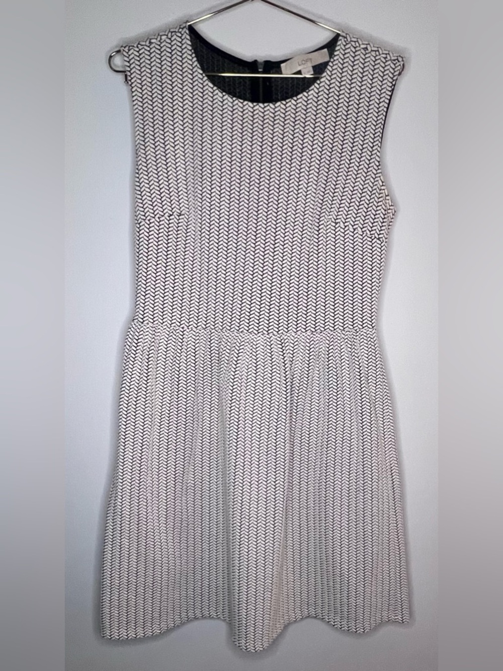 LOFT Black & White Sleeveless Fit-and-Flare Dress